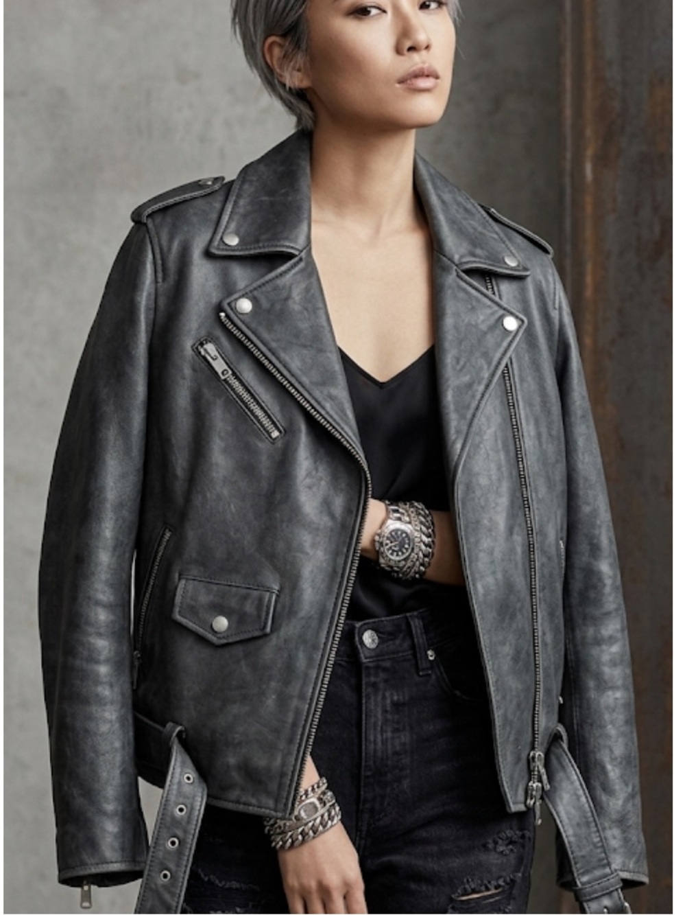 Harley-Davidson Black Leather Asymmetric Biker Jacket